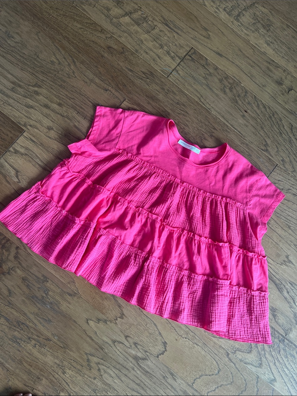 Altd State Bright Pink Tiered Ruffle Top